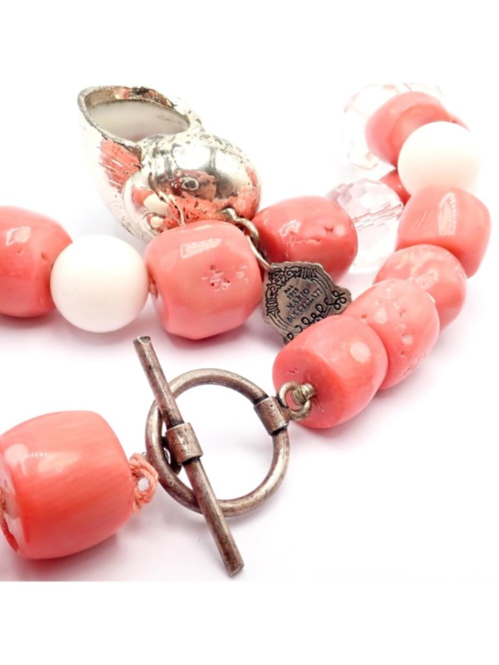 Rare! Vintage Mario Buccellati Free Time Silver Large Pink Coral Necklace 17.5" - Picture 11 of 11